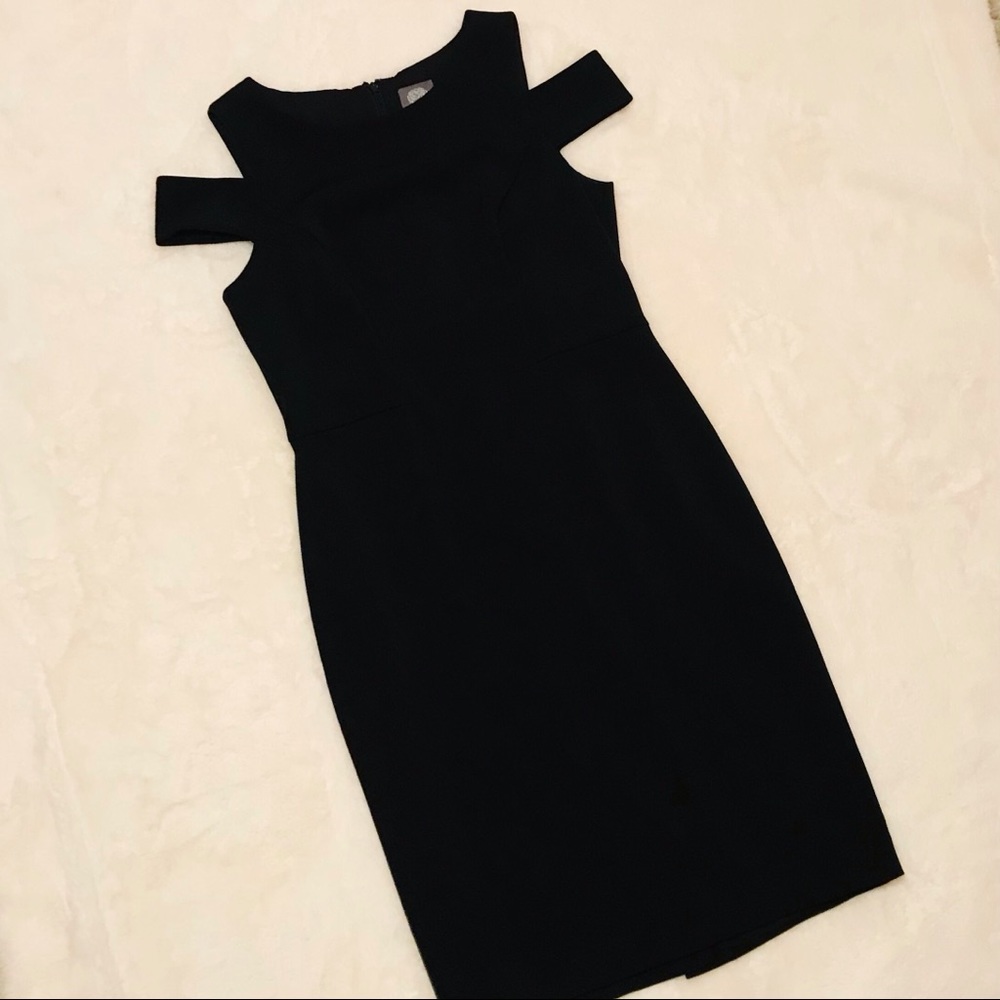 Vince Camuto cold shoulder sheath black dress